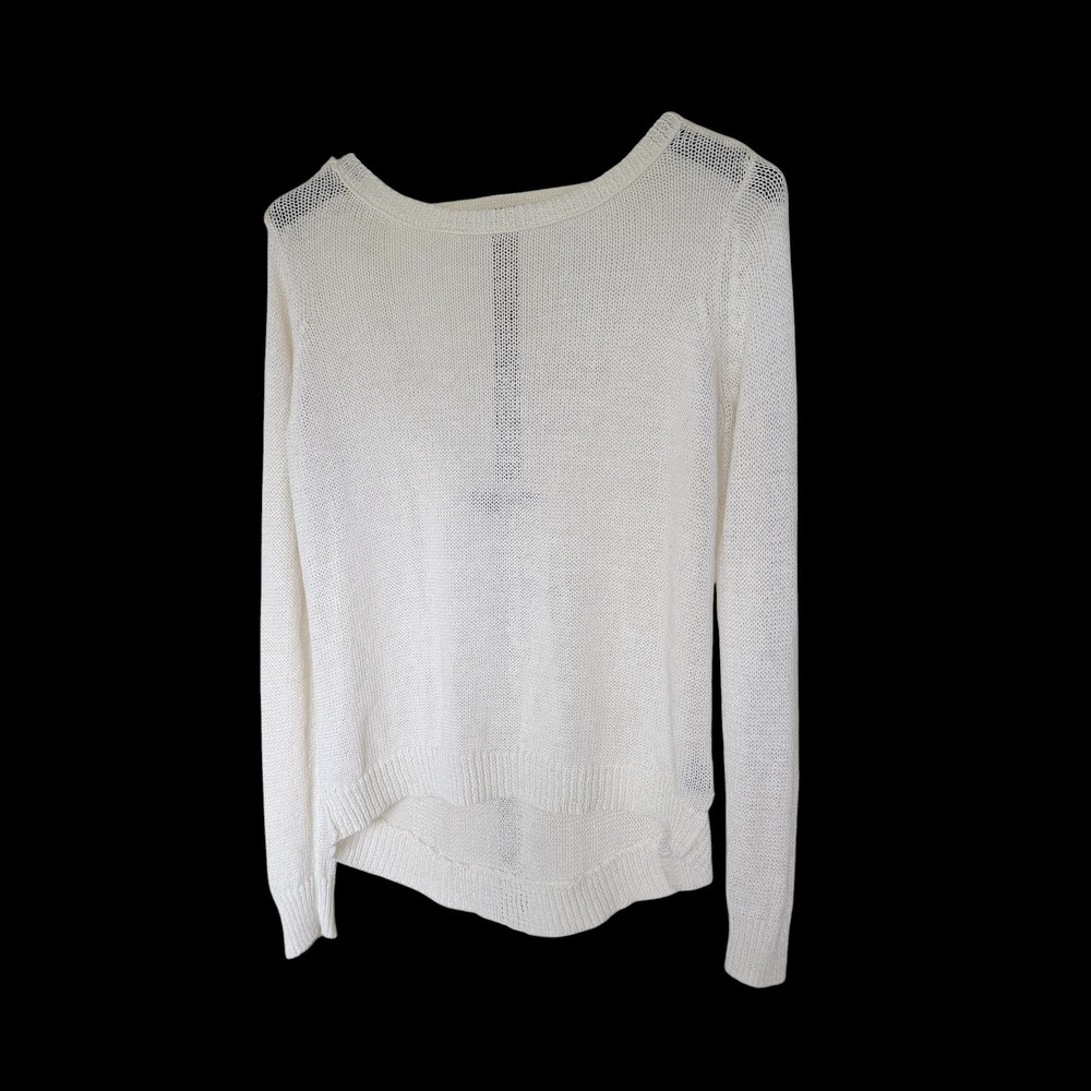 360Sweater 360Cashmere Ivory Open Knit Scoop Back High Low Sweater Distressed M